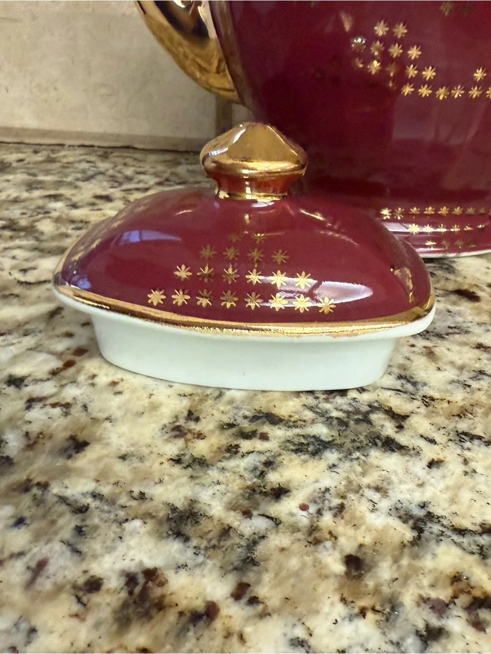 Burgundy Porcelain Teapot with Gold Accents
